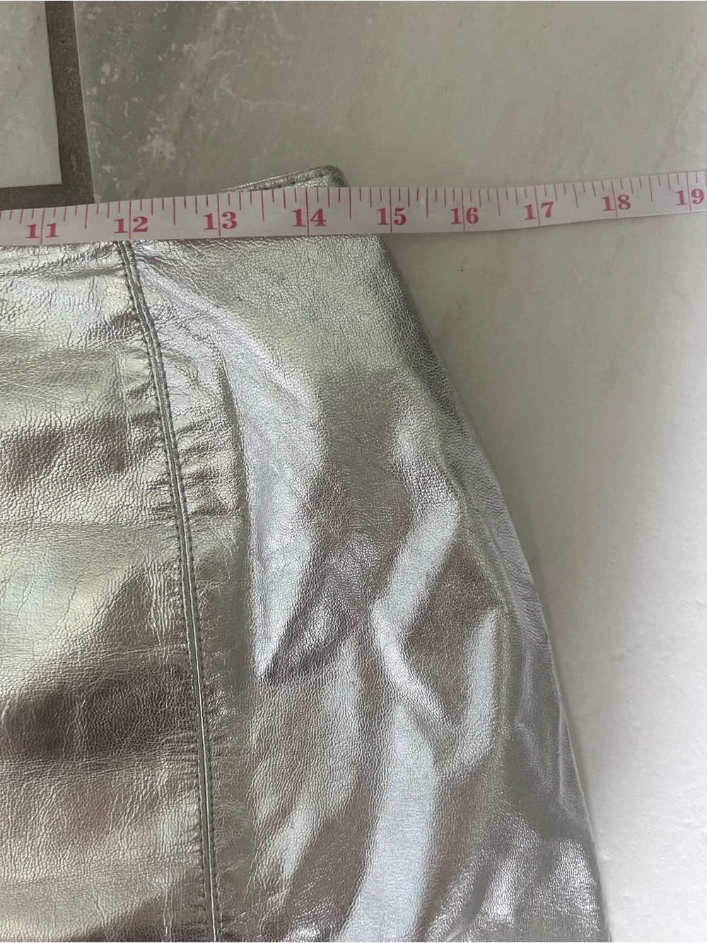 Vintage 90s Metallic Silver Genuine Leather Mini Skirt Size 10